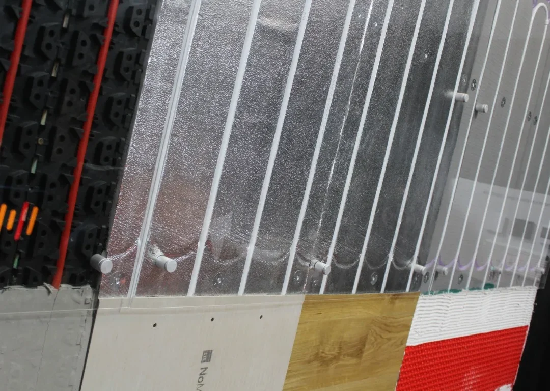 The transparent underfloor heating system wall at Warm-Flo's showroom.